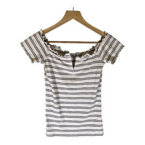 Seriously Soft Shirt S Small White & Black Stripped Stretch Casual Ruffle Fringe